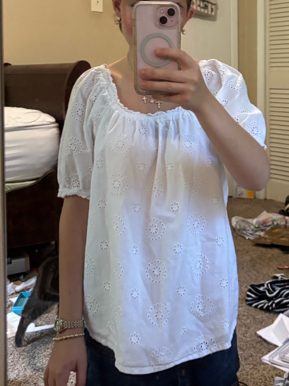 St. John's Bay White Eyelet Peasant Blouse - Picture 4 of 4
